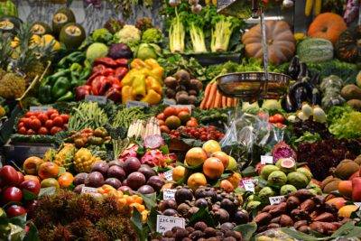 food stall with fruits and vegetables