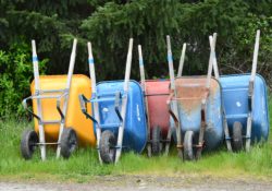 Wheel barrows waiting for the next job