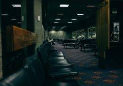 View in a dark waiting area at the airport