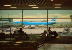 View from the airport terminal to the planes