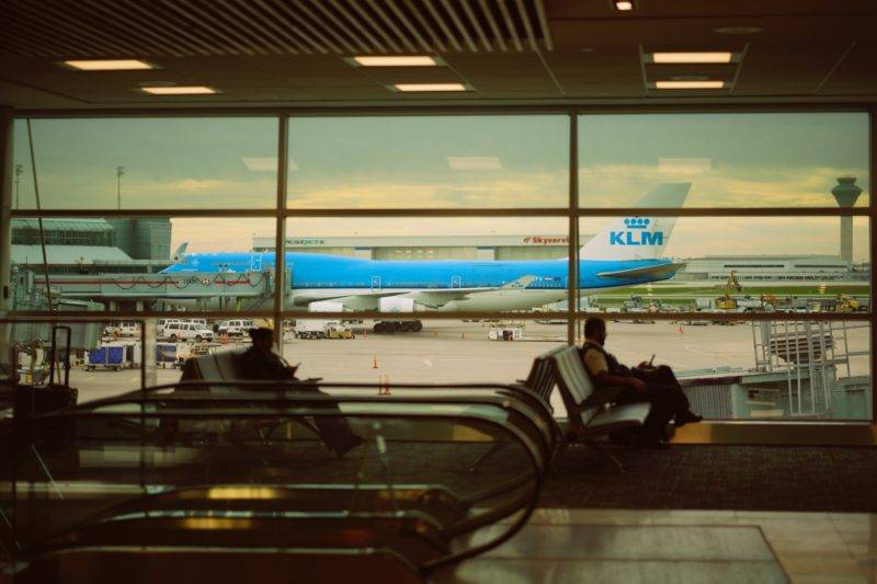 View from the airport terminal to the planes