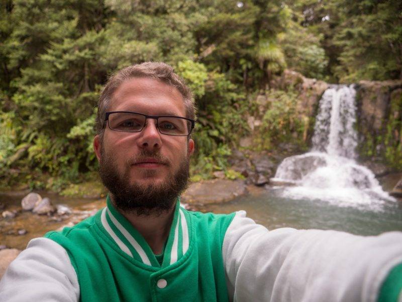 Selfie in front of the Waiau falls