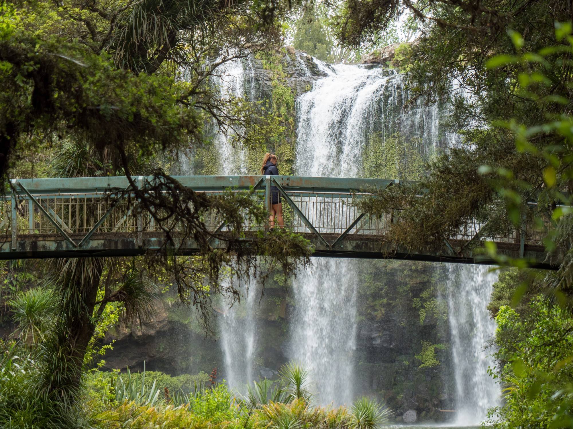 Zoe in front of the Whangarei falls