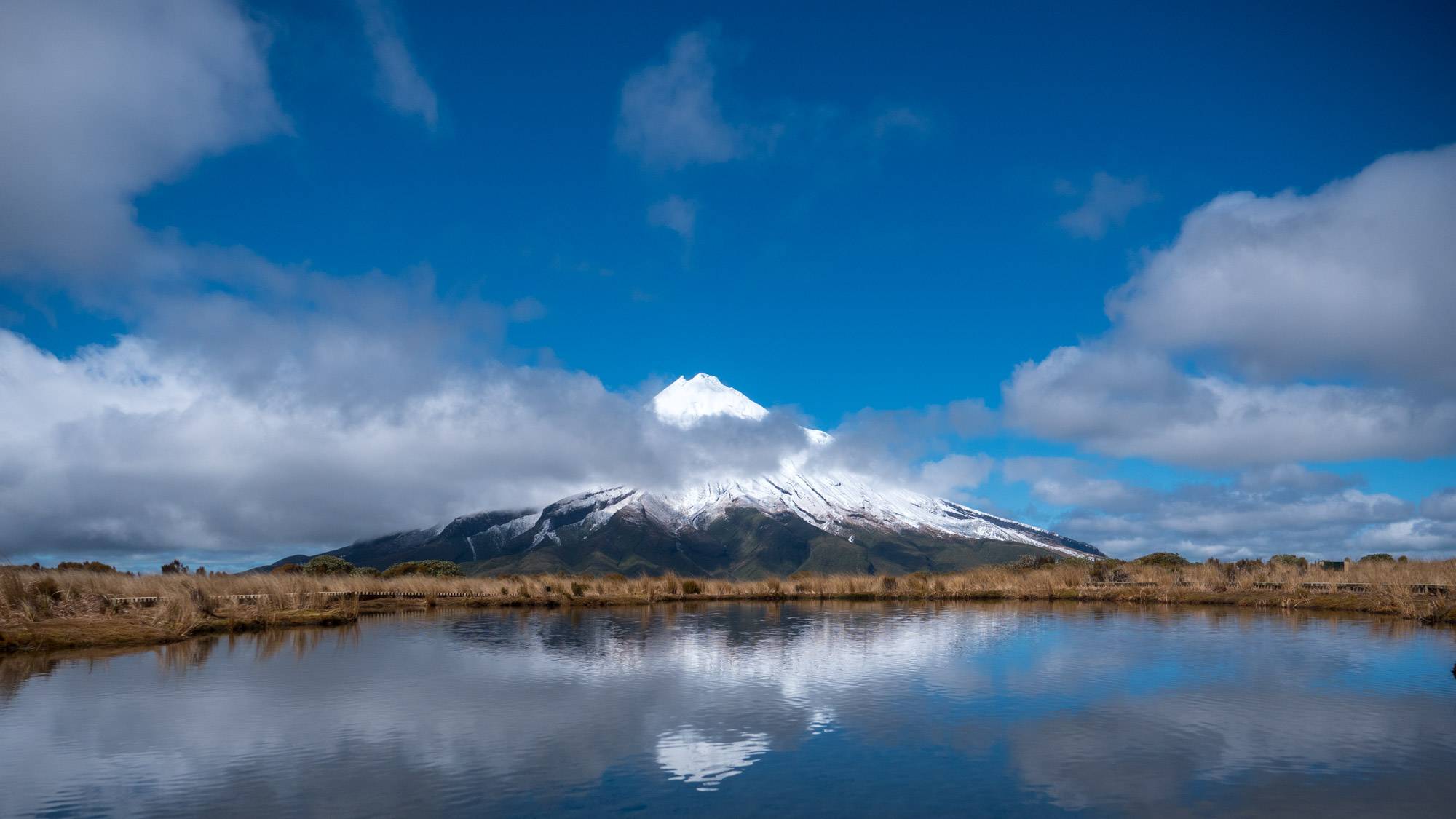 Reflection of Mount Taranaki in the Pouakai Tarns