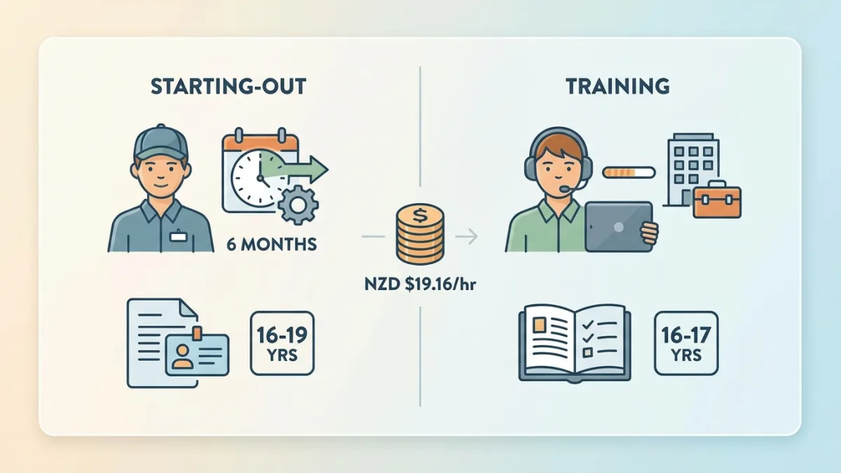 A young New Zealand employee receiving industry training under the starting-out minimum wage rules.